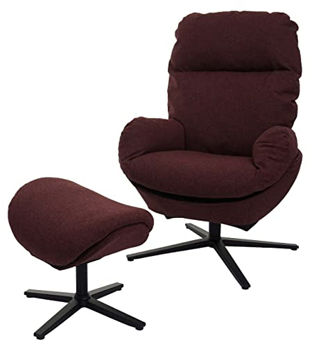 Mendler Relaxsessel + Hocker HWC-L12 Metall Stoff/Textil - Bordeaux | Fernsehsessel, Sessel, Schaukelstuhl, Wippfunktion, drehbar