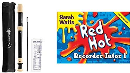 World Rhythm WR-805 Descant School Recorder with Bag, Cleaning Rod and Fingering Chart - Soprano - English/Baroque Fingering - Black & Ivory & Red Hot: Recorder Tutor 1