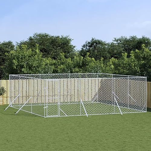ARKEM Outdoor-Hundezwinger Silbern 6x6x2 m Verzinkter Stahl Hundetoilette FüR GroßE Hunde