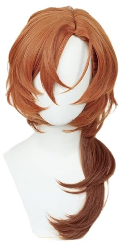 COSPLAZA Anime Cosplay Wig Chuya Nakahara Bungo Stray Dogs Mittellange lockere gewellte Orange Farbverlauf Braun Rolle spielen Cosplay Kostüm Perücke