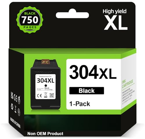 304XL Svart Bläckpatron Hög Yield - 750 Sidor, Ersättning för HP 304 Original, Skrivarbläck för DeskJet 3760 2600 2630 3700 Envy 5000 5010 5020