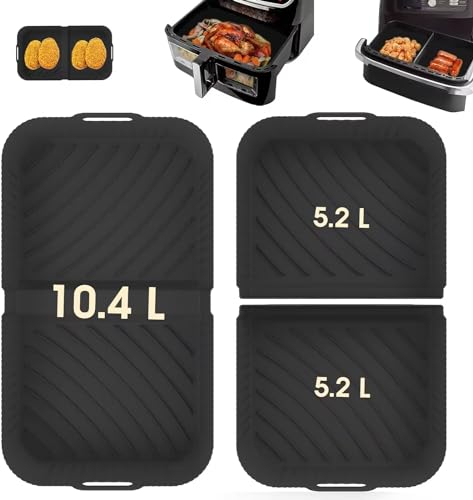 Air Fryer Silicone Liners for Ninja AF500UK 10.4L & 10L AF500UKCP, Reusable Large Air Fryer Inserts, Air Fryer Accessories for Ninja Flexi Drawer Two Zone Air Fryer, 1 x 10.4L + 2 x 5.2L