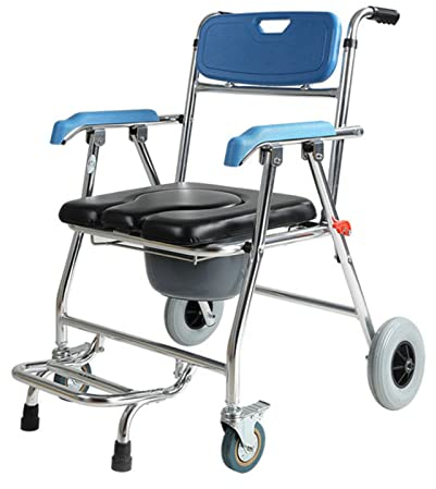 CCYENG Toilettenstuhl, Transport-Toilettenrollstuhl, Toilettenstuhl, 4-in-1, faltbar, tragbar, Multifunktions-Duschstuhl, 4 Räder, robuste Aluminiumlegierung, kann Weg