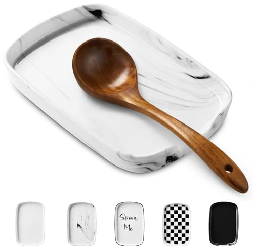 ABRUTY Repose-cuillère pour dessus de cuisinière, support de cuillère en céramique pour comptoir de cuisine, accessoires de décoration de cuisine moderne de style rustique pour spatule, cuillères ou