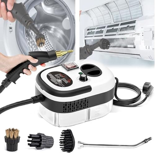 Pulitore a vapore portatile da 2500 W, macchina per la pulizia a vapore pressurizzato ad alta temperatura, con serbatoio dell'acqua da 1200 ml e 3 testine per spazzole e ugello curvo esteso, per auto