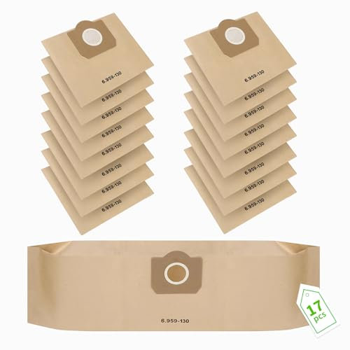 17 pack paper filter bags compatible for Karcher WD3 bags,6.959-130.0 AA2201,2204,2504,2554,2251,2604,A 2234 PT,A 2534 PT Series Vacuum Hoover Cleaner