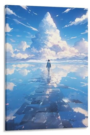 GAOYUCHUN Blue Sky Reflects with Girl Murale D'art L'image Imprimée Tableaux Décoration Murale Pour Chambre Peintures À L'huile Pour Maison Bain Salon Chambre 08x12inch(20x30cm)