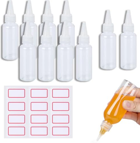 NHQZ 10 Stück Squeeze Flasche 50ml, Leere Quetschflasche, Kunststoffflaschen zum Befüllen, Klein Saucenflasche mit Kappen, Trichtern, Etiketten für soßen, Farben und Öle usw