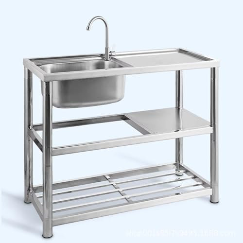 Edelstahl Werkbank Spülbecken tragbare Handwaschbecken mit Ständer und Wasserhahn für Outdoor Hinterhof Küche Restaurant Garage Garten Bar Freistehende Einzelbecken sink