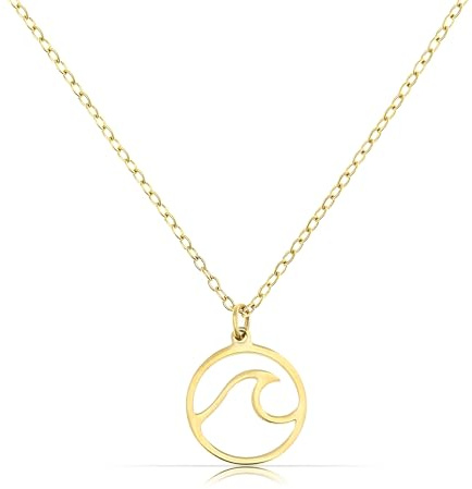 Made by Nami Halskette Damen Gold mit Wellen Anhänger aus Chirurgischem Edelstahl 40 + 5 cm Surfer Halskette Wasserfester Schmuck Hypoallergen Damen