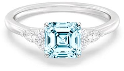 Althum 1 Karat Asscher-Schliff Verlobungsring aus Aquamarin 925er Sterling Silber Klassischer Geburtsstein für März mit Moissanit-Ring Muttertag Schmuck Geschenk für Frauen