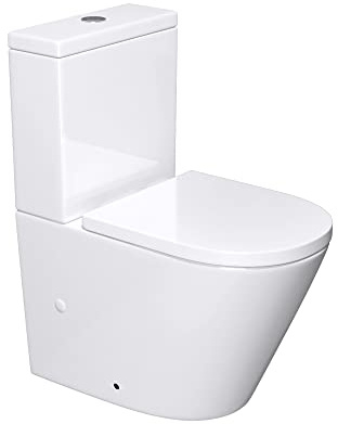 doporro Design Stand WC Toilette Weiß inkl. Softclose 36,5x80x61cm | Spülrandloses Stand-WC aus Keramik mit Tiefspüler, Silent-Close & abnehmbarem Sitz – bodenstehend & pflegeleicht Aachen179T