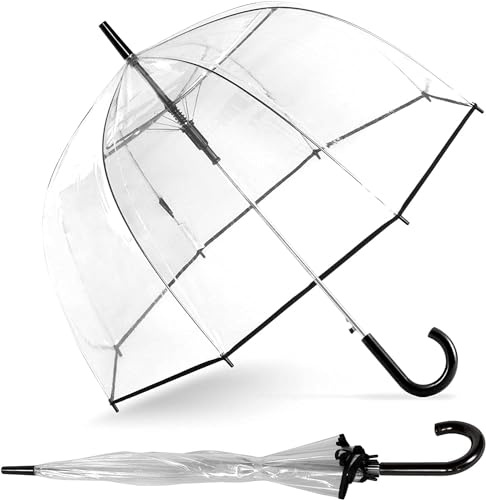 VIPOPICO Clear Bubble Umbrella – Large 33”/83cm Windproof Transparent Dome Umbrella for Rain – Wedding, Prom, Graduation & Outdoor Events – Reinforced Fiberglass for Men & Women(Black 8 Rib)