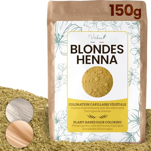 Henné Blond Naturel 150g - Coloration Végétale Cheveux Blonds - Couleur Cheveux Blond Éclatante - Soin Capillaire Naturel - VIRHEA