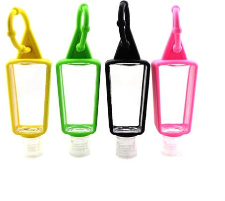 CXMTECH 4 flaconi da viaggio in plastica trasparente con manicotto in silicone portatile disinfettante per le mani, contenitore vuoto ricaricabile a prova di perdite, tappo a ribalta per viaggi zaino