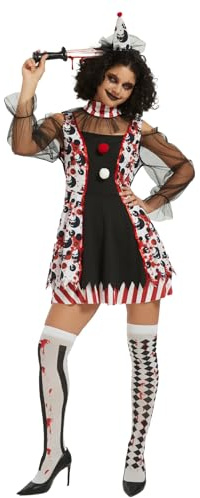 HERMORRYSS Disfraz de Payaso Mujer, Disfraces de Arlequín de Terror, Payaso Plim Plim Vestido, de Miedo, Disfraz para Adultos Accesorios para Fiestas, Temas de Cosplay, Carnaval (Einteilige, M)
