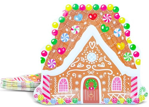 HNH 20 Assiettes en papier de Noël Maison en pain d'épices Assiette carton jetable de fête