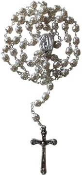 OVUNQUE PROTEGGIMI Madonna di Lourdes Rosario Tradizionale color Argento e vetro perlato, acqua di Lourdes sulla crociera, Collana di Preghiera Cattolica (senza portarosario)