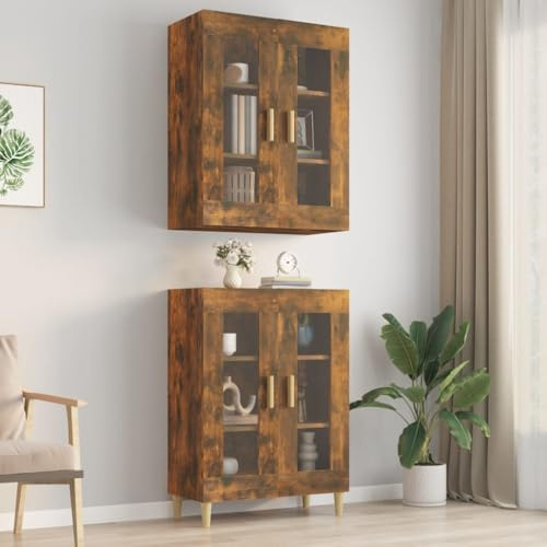 Nqyjm - Mueble de almacenamiento suspendido con estantes y 2 puertas, armario de pared suspendido, roble ahumado, 69,5 x 34 x 90 cm, armario flotante para cocina, cuarto de baño, sala de estar