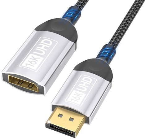 Extension DisplayPort 16K 2.1,câble DP 0,2m,16K@60 Hz,10K@60Hz,8K@120Hz,4K@240Hz,144Hz,câble DP 80Gbit/s avec HDR,FreeSync,G-Sync,DSC 1.2a,HDCP 2.2,compatible PC,TVHD,moniteur de jeu,carte graphique