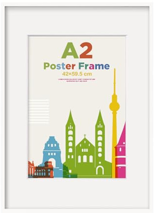 Egofine Bilderrahmen A2, A2 Rahmen mit Plexiglas, 42 x 60 cm Fotorahmen zur Wandmontage, Bilderrahmen Weiß für Fotos, Zertifikate und Poster, Zuhause, Horizontale oder Vertikale Wandmontage, Weiß