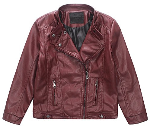 LJYH Girls Faux Leather Jackets Kids Motorcycle Biker Coats Redwine 7/8yrs