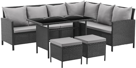 SVITA Madison Rattan-Lounge Polyrattan Ecksofa Gartenmöbel-Set Sofa Garnitur Couch-Eck Schwarz