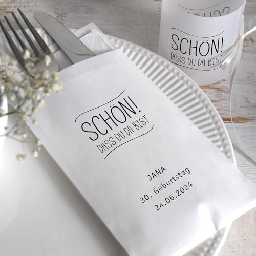 Bestecktasche Hochzeit Geburtstag Konfirmation Feier neutral jeder Anlass schön dass du da bist schwarz weiß