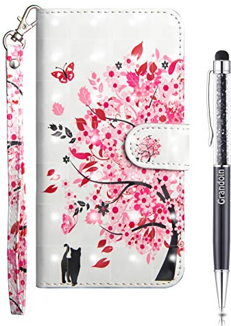 Grandoin Hülle für iPhone 11 Pro (5,8 Zoll), 3D PU Leder Etui Flip Cover Bunte Muster Book Case Schutzhülle Handytasche Handyhülle [Ständer Kartenfach] [Magnetverschluss] (Rosa Baum)