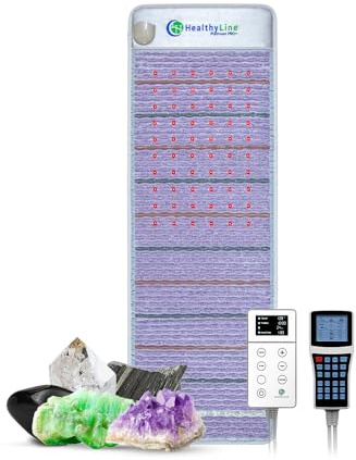 HealthyLine Platinum Mat - Far Infrared Heating Pad for Back Pain - Natural Crystal Gemstones - Electric Auto Shut Off Mat - Negative Ions & Rejuvenating Photon Lights - 60 x 24