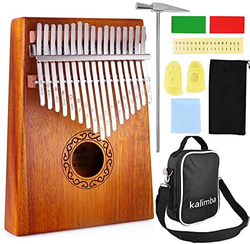 Nabance Kalimba 17 Keys Thumb Piano with Study Instructions Tuning Hammer Portable bag Mahogany Wood for Adult Children Beginners