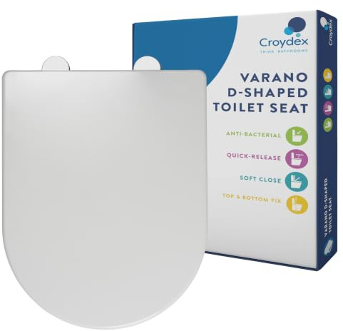 Croydex WL401822H Varano Abattant WC en Forme de D avec Fermeture Douce et charnières à dégagement Rapide, Taille Unique