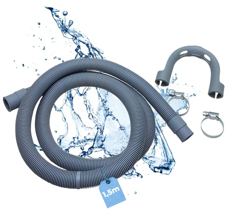 LICHTBLAU Ablaufschlauch Waschmaschine Geschirrspüler I Größe 1,5 m I Komplettes Set inkl. Bügel und Schlauchschellen I Wasserablaufschlauch universell verwendbar Hersteller unabhängig