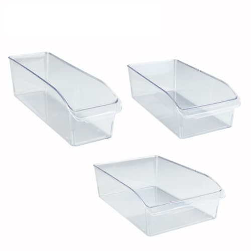 WENKO Kühlschrank-Mod. Organizer 3er Set Aufbewahrungsboxen für Kühlschrank und Vorratsschrank lebensmittelecht transparent stapelbar für Ordnung in Küche aus robustem PET Maße B 31 x H 9,5 x T 20 cm | Aufbewahrungsbox mit Griff aus PET, stapelbar, rechteckig, für Obst, Joghurt & Getränkedosen