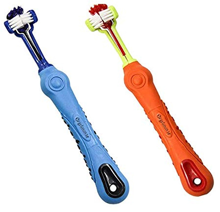 Orgrimmar 2 PCS 3-Sided Pet Toothbrush Dog Toothbrush Removing Bad Breath Tartar Cleaning Mouth Pet Dental Care Cat Cleaning Mouth