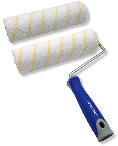 DEWEPRO 25cm Farbroller inkl. Steckbügel und Ersatzwalze - Farbwalze mit ergonomischem 2-Komponenten-Griff - geeignet für Dispersionsfarben, Acryl-Farben und Latex-Farben