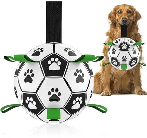 Hetoo Hundespielzeug, Fußball mit Haltelaschen, interaktives Hundespielzeug zum Tauziehen, Welpe-Geburtstagsgeschenke, Zerrspielzeug für Hunde, Wasserspielzeug, langlebige Hundebälle für Hunde