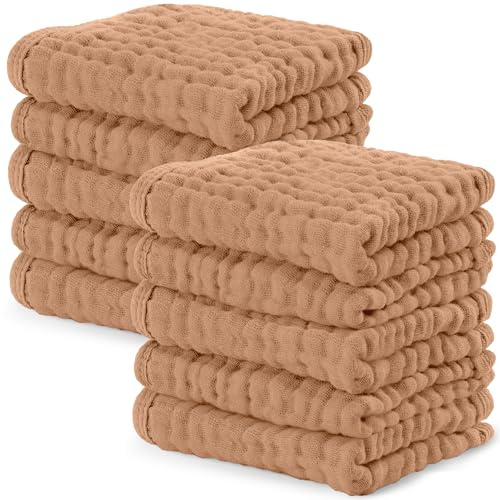 Babywaschlappen, Babyhandtücher aus Musselin-Baumwolle, groß, 25,4 x 25,4 cm, weich auf empfindlicher Haut, saugfähig, für Jungen und Mädchen, Neugeborene, Baby, Kleinkinder (Karamell, 10 Stück)