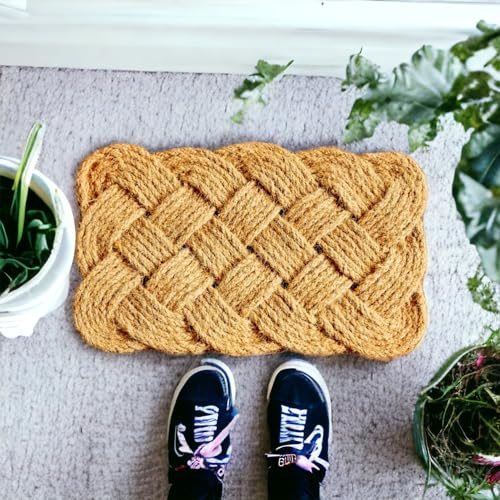 VL Door Mat 45x75cm – Handwoven Rope Coir Door Mats with Knotted Design – Durable Non-Slip Door Mats Outdoor for Cleaning Muddy Shoes in Porch, Patio or Entry | Perfect for UK Weather (Pack of 1)