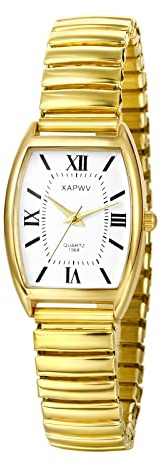 JewelryWe Women's Ultra Thin Easy Reader Watch with Elastic Strap, Golden/Silver Watch | Ladies, Weekday Date, Easy Pull On Fit, Office, Appointments, Mothers Gift, Movement, Luminous Hands