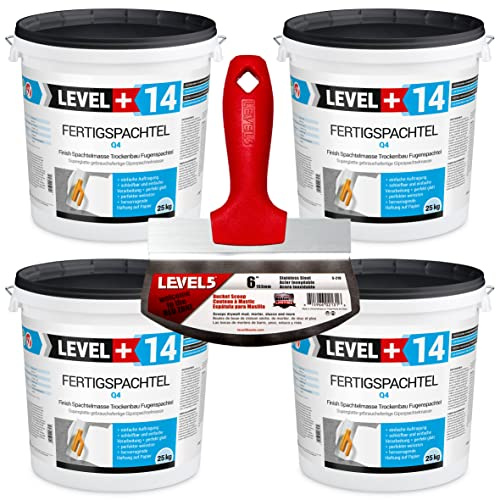 Fertigspachtel Spachtelmasse 100 kg Glättspachtel Fugenspachtel Reinweiss | Weiß + Eimerschaber Reiniger Edelstahl Set RM14/5-210