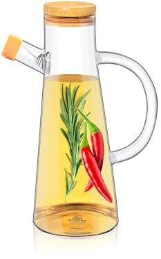 Wilmax | Oljeflaska av glas | 500 ml | läckagesäker oljedispenser för vinäger | oljeflaska med bambulock | oljeflaskor för fyllning | droppsäker | hemma | för restauranger | presentset