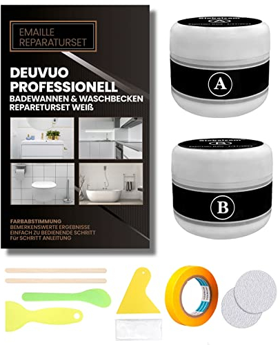 Badewannen Reparaturset Weiß, 200g Emaille Fliesenreparaturset, Wasserdichtes Und Auslaufsicheres Keramik Waschbecken Reparaturset - Schnelle und einfache Lösung für Chips, Risse und Kratzer