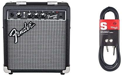 Fender FRONTMAN 10G Amplificatore Per Chitarra, 230V EUR & Stagg Cavo per Strumenti, Alta Qualità Jack, Dritto - Deluxe, 3 m, Nero