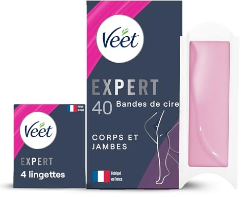 Veet Expert – 40 Kaltwachsstreifen für Körper & Beine – normale Haut – perfektes Finish – langanhaltende Haarentfernung