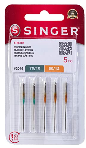 SINGER Agujas elásticas para máquina de coser, tamaño 70/10, 80/12, paquete de 5