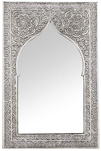 Orient Spiegel Wandspiegel Malika 40cm Silber Messing | Marokkanischer Flurspiegel Messingrahmen verziert | Orientalischer Vintage Badspiegel ohne Beleuchtung