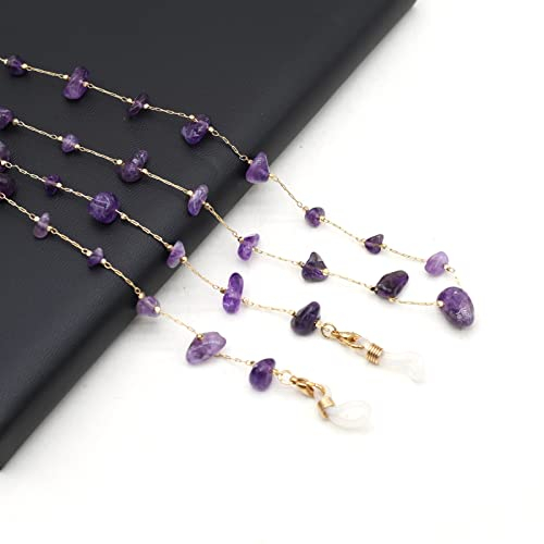 Brillenkette Amethyst Stein Perlen Trendy Party Geschenk Länge 80cm Für Damen Herren Brille Maske Seil Zubehör,Amethyst,80cm