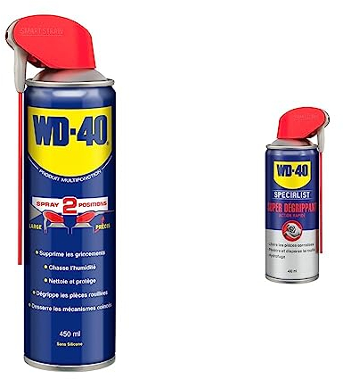 WD-40 • Produit Multifonction • Spray Double Position • Sans Silicone • 450 ml & Specialist • Super Dégrippant • Spray Double Position • Efficacité Immédiate • Dégrippe Rapidement • 400 ML