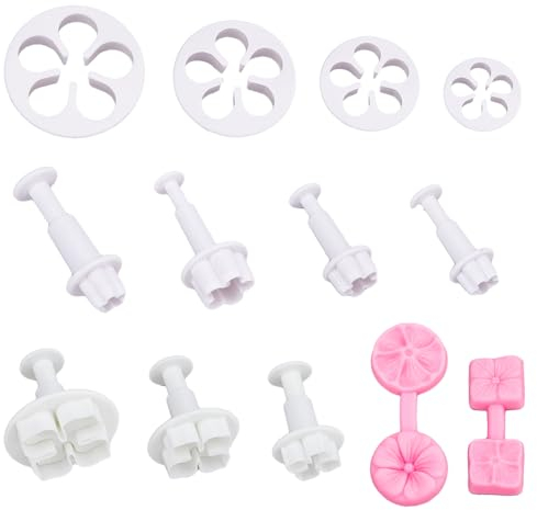 SUPERFINDINGS 13Pcs Flor Cortadores de Arcilla Set Herramienta de Modelado de Arcilla de Silicona Cortadores de pétalos de plástico polímero Fondant